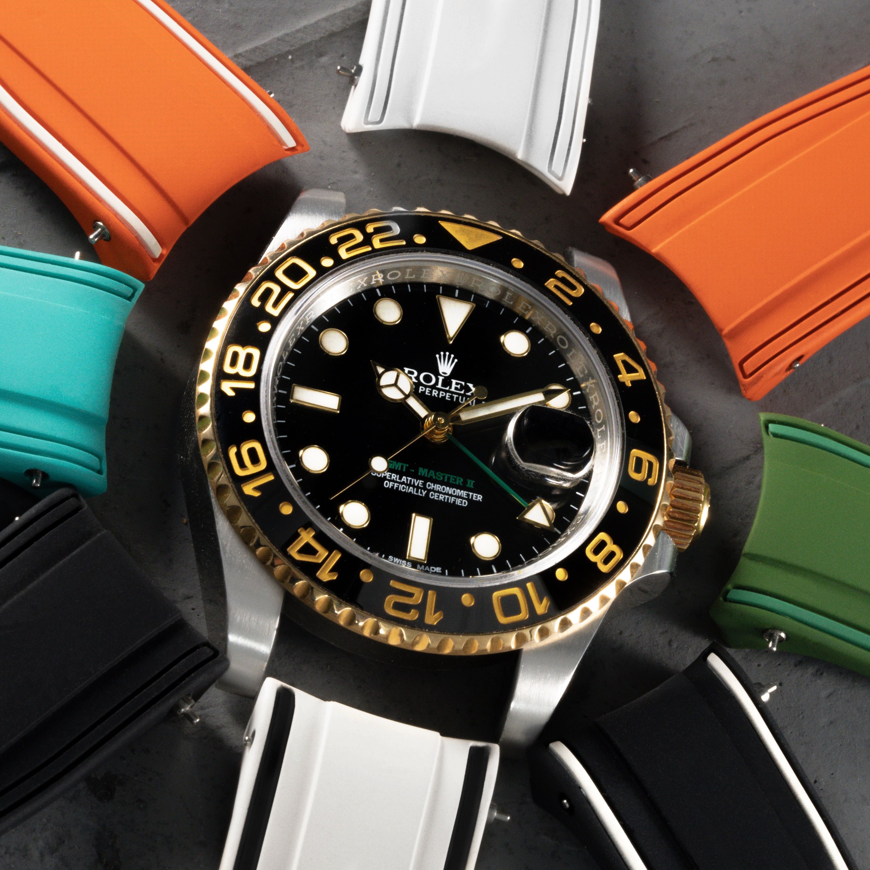 Vulcanised FKM Rubber Straps by Solitaire for Rolex GMT Master II