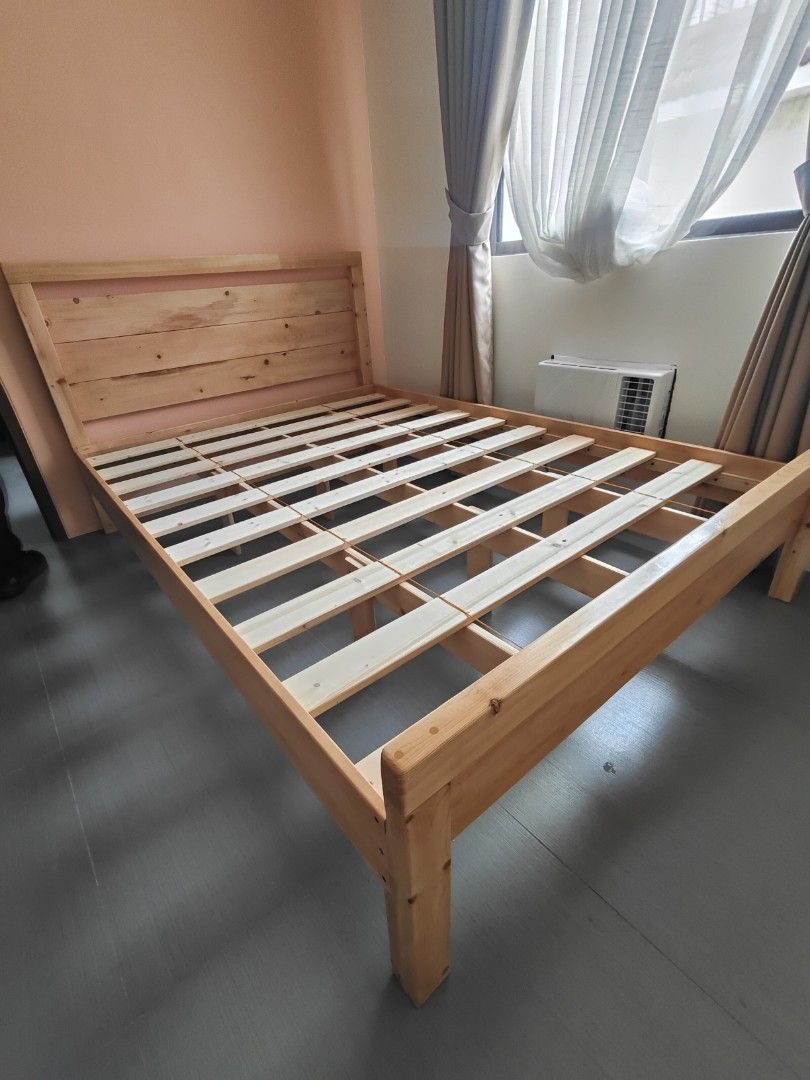WOODEN BED FRAME FOR SALE, Furniture & Home Living, Furniture, Bed Frames & Mattresses on Carousell