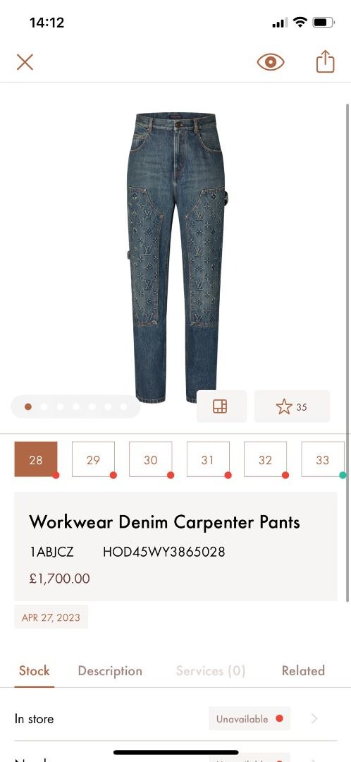 Workwear Denim Carpenter Pants Size 32, 名牌, 服裝- Carousell