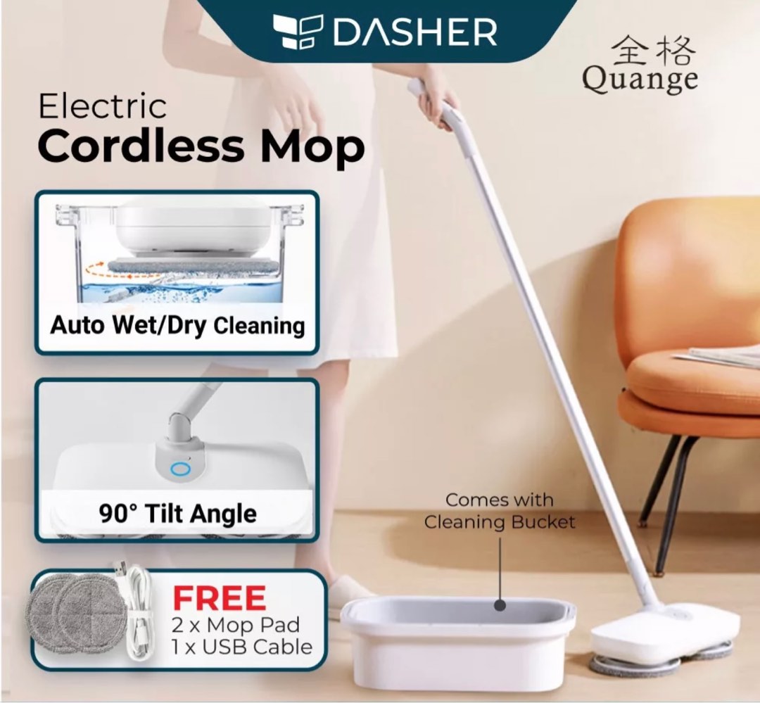 XiaoMi QUANGE Electric Cordless Mop Rechargeable Spin Mop USB Charge