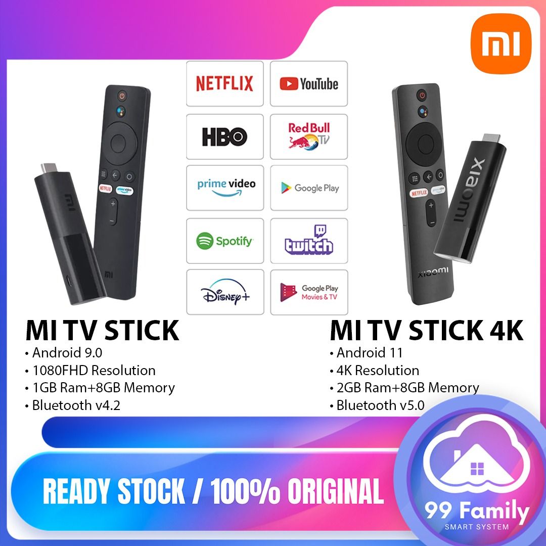 Xiaomi TV Stick (GLOBAL VERSION) Mi Stick with Google Assistant &  Chromecast Build in 1080HD 1GB ram+8GB and 4K 2GB ram+8GB, TV & Home  Appliances, TV & Entertainment, TV Parts & Accessories