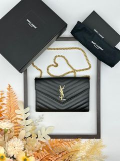 YSL wallet on chain (WOC) in dark grey smog, Luxury, Bags & Wallets on  Carousell