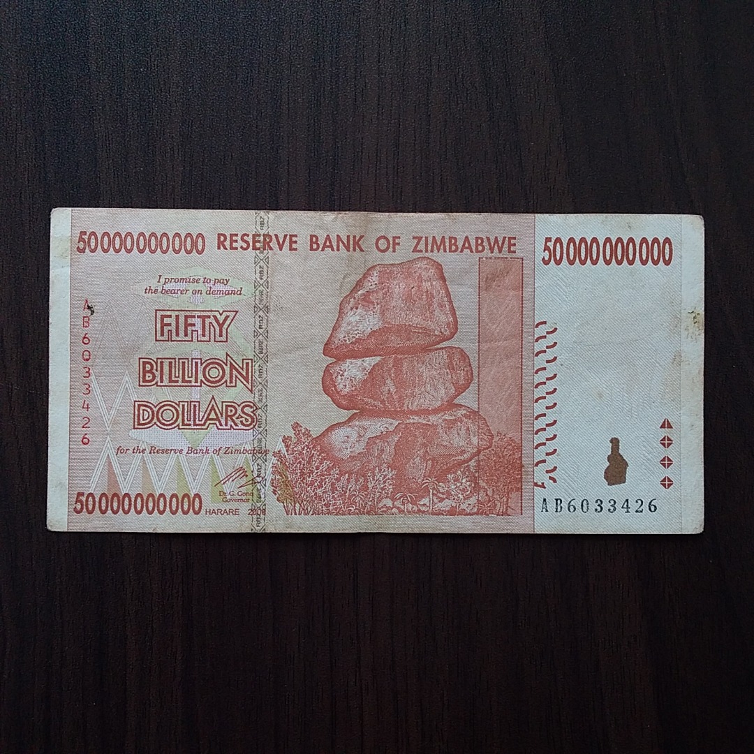Simbabwe 50 billion dollarbankbiljetten bill Money flatation