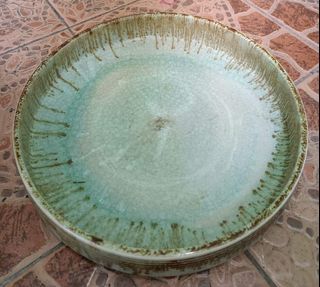 12" Iron Stained Celadon Crackle Glazed Suiban Vase Flower Basin Ikebana Bonsai Planter