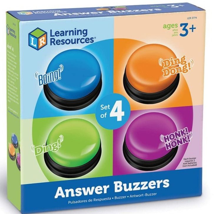 Set De 4 Buzzers Sonores Et Lumineux Pour Jeux De Questions - Accessoire Pour Soirées, Animations De Classe Ou Fêtes
