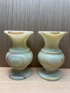 大理石花瓶 天然玉花瓶 早期石料花瓶 大理石擺飾品 二手花瓶 精美玉石花瓶 花瓶擺件 （高約16公分，一對價）