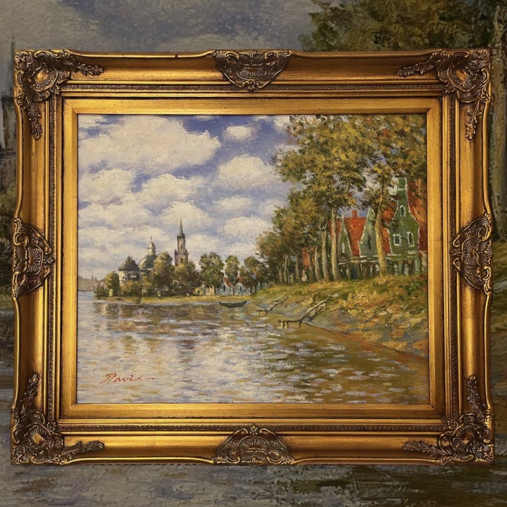 Antique Big Oil Painting Lakeside In Louve Paris 1871”, Hobbies