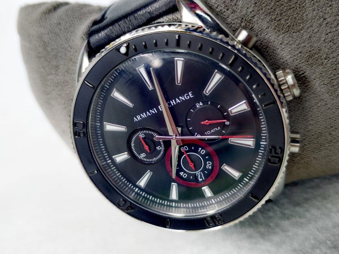 Armani exchange men s watch AX1817 black dial chronograph leather