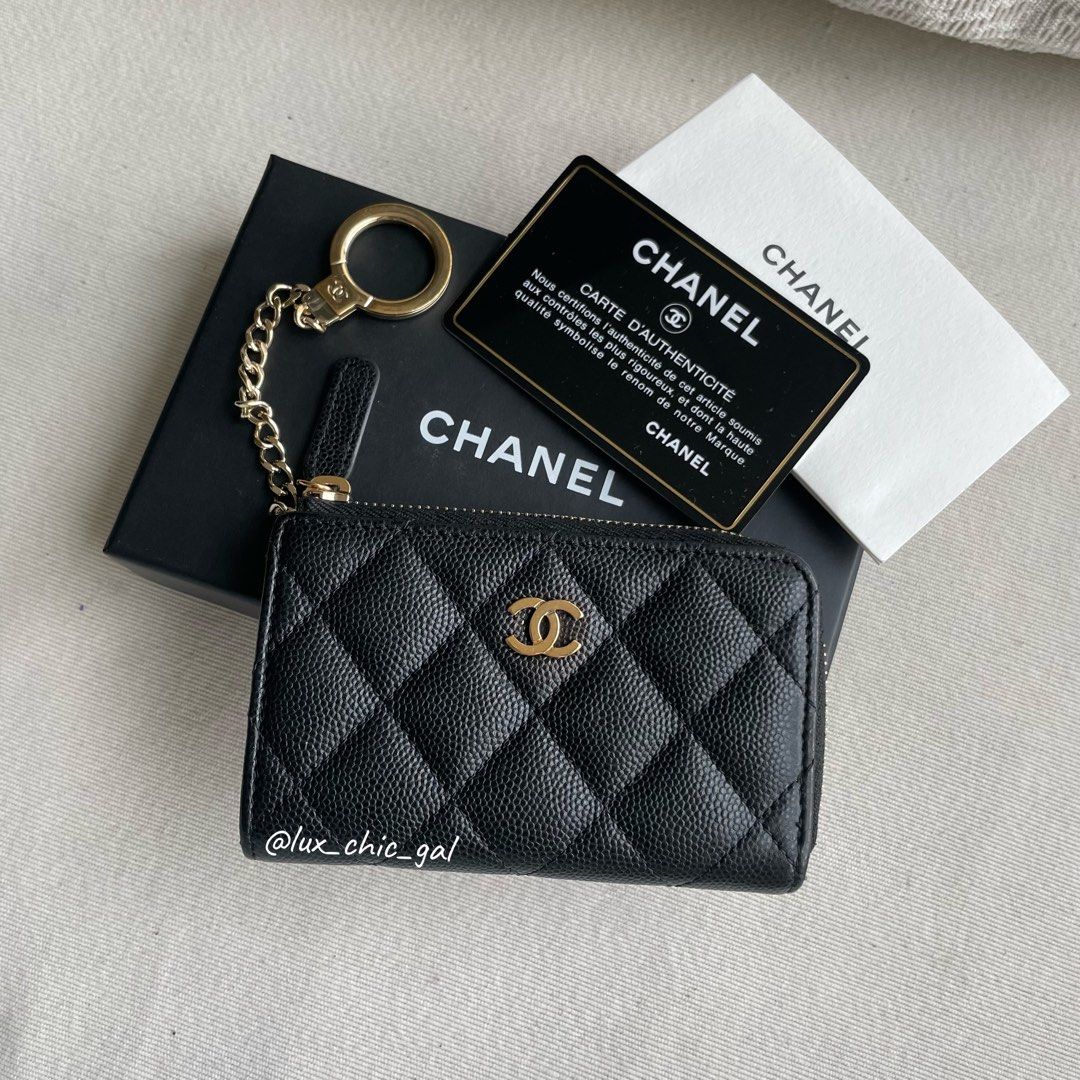 Authentic Chanel Caviar Wallet Card Phone Holder O-Case Zip Pouch Clutch  Gray