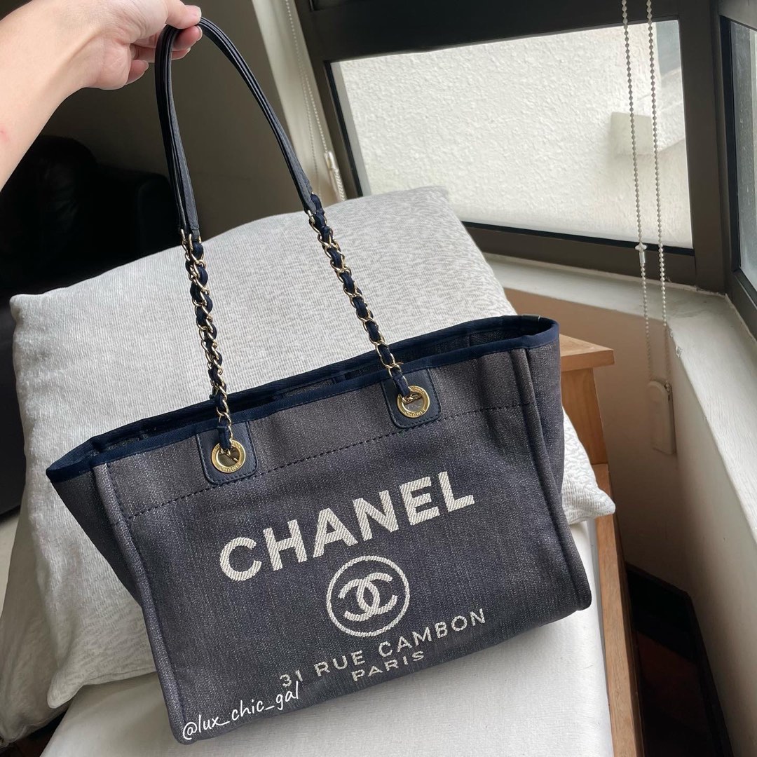 Authentic Chanel Canvas Deauville Tote Bag, Luxury, Bags & Wallets
