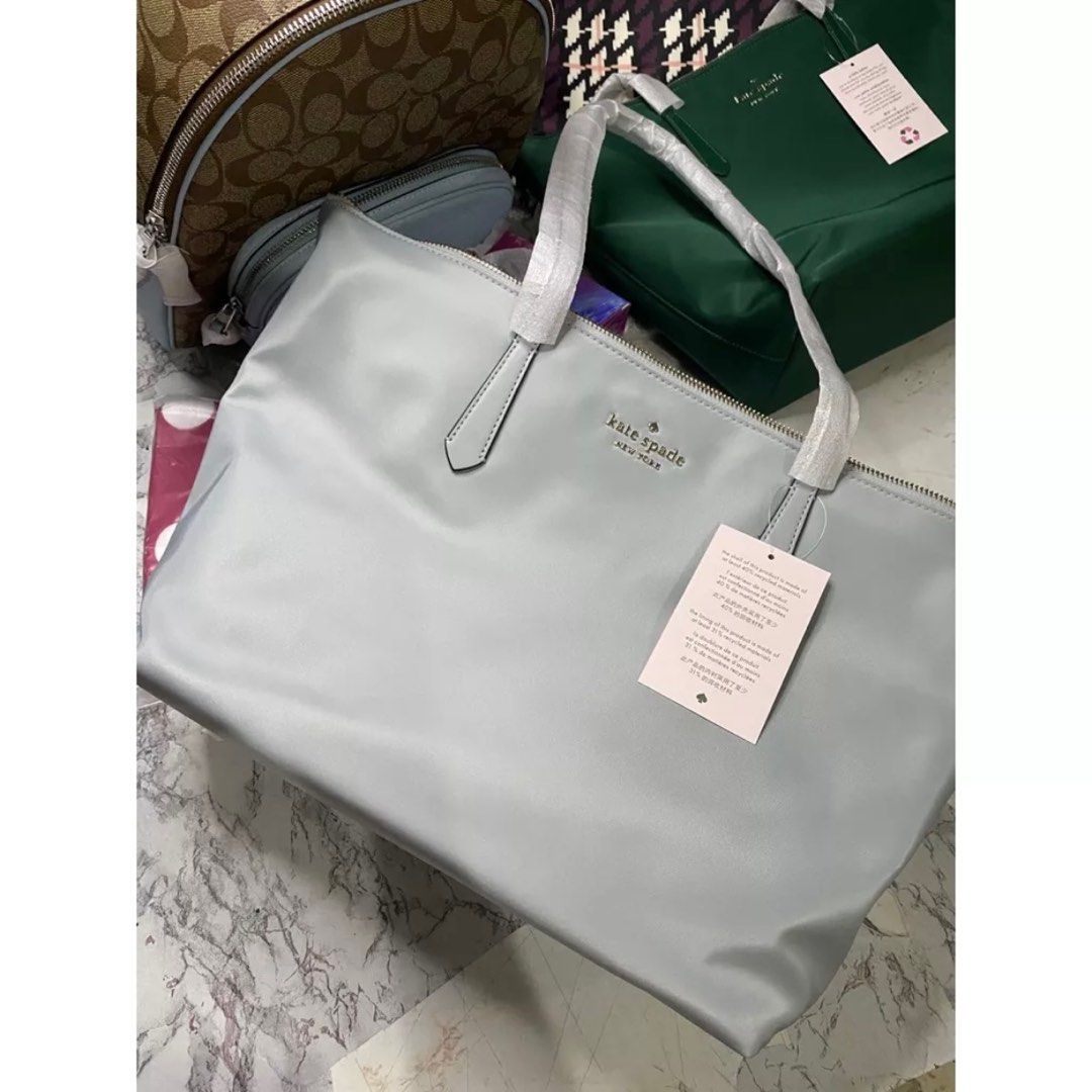 Kate Spade Kitt Large Top Zip Little Better Nylon Tote Bag Nimbus Grey 