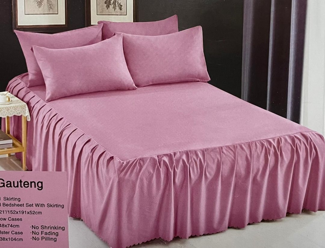 Bedsheet Fitted with Skirting set pillow case and Bolster case