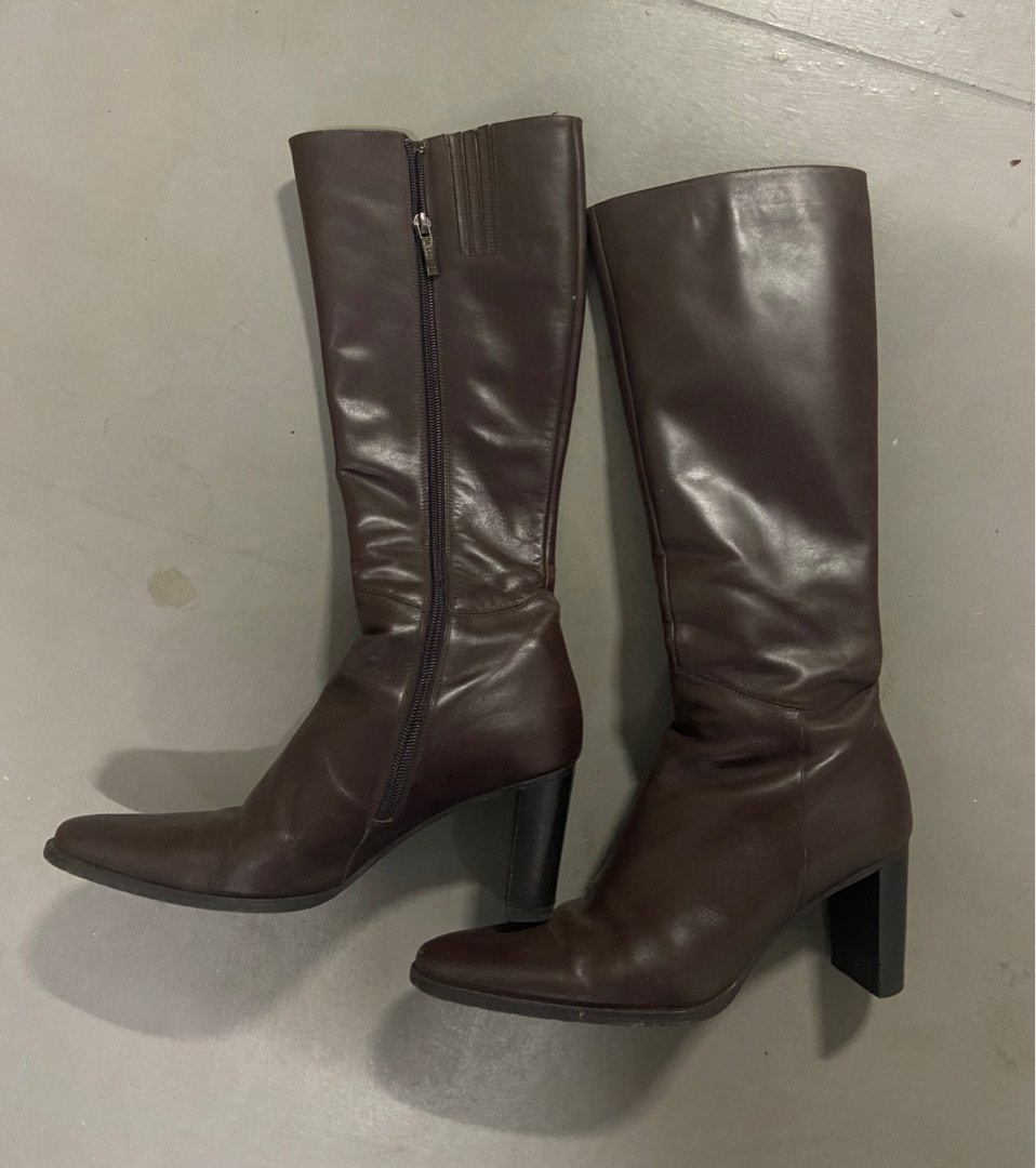 brown knee high heeled boots