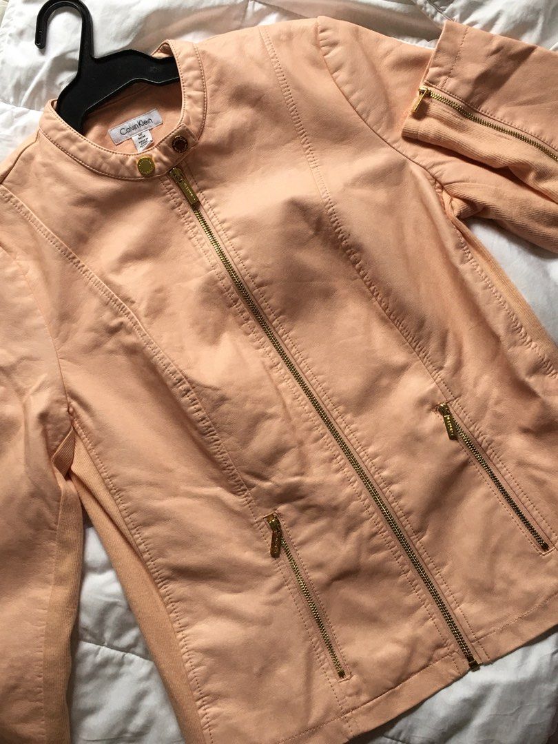 Calvin Klein Pink Leather Jacket Women s Fashion Coats Jackets