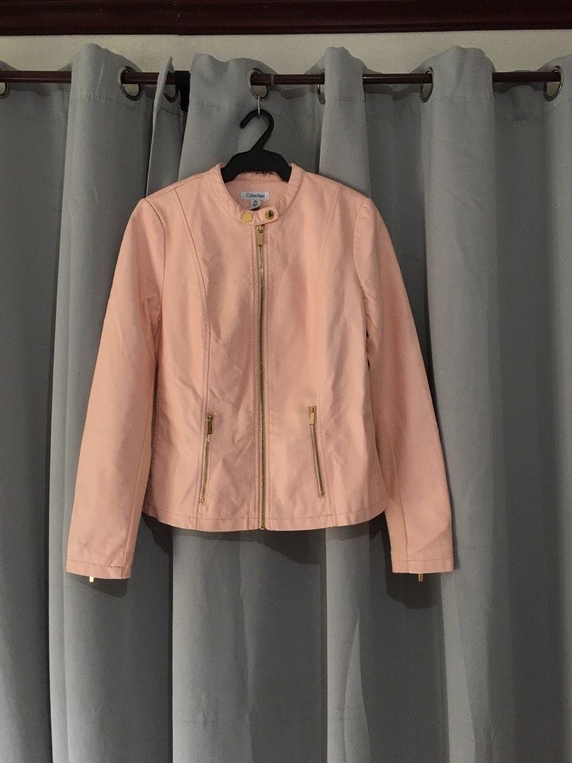 Calvin Klein Pink Leather Jacket Women s Fashion Coats Jackets