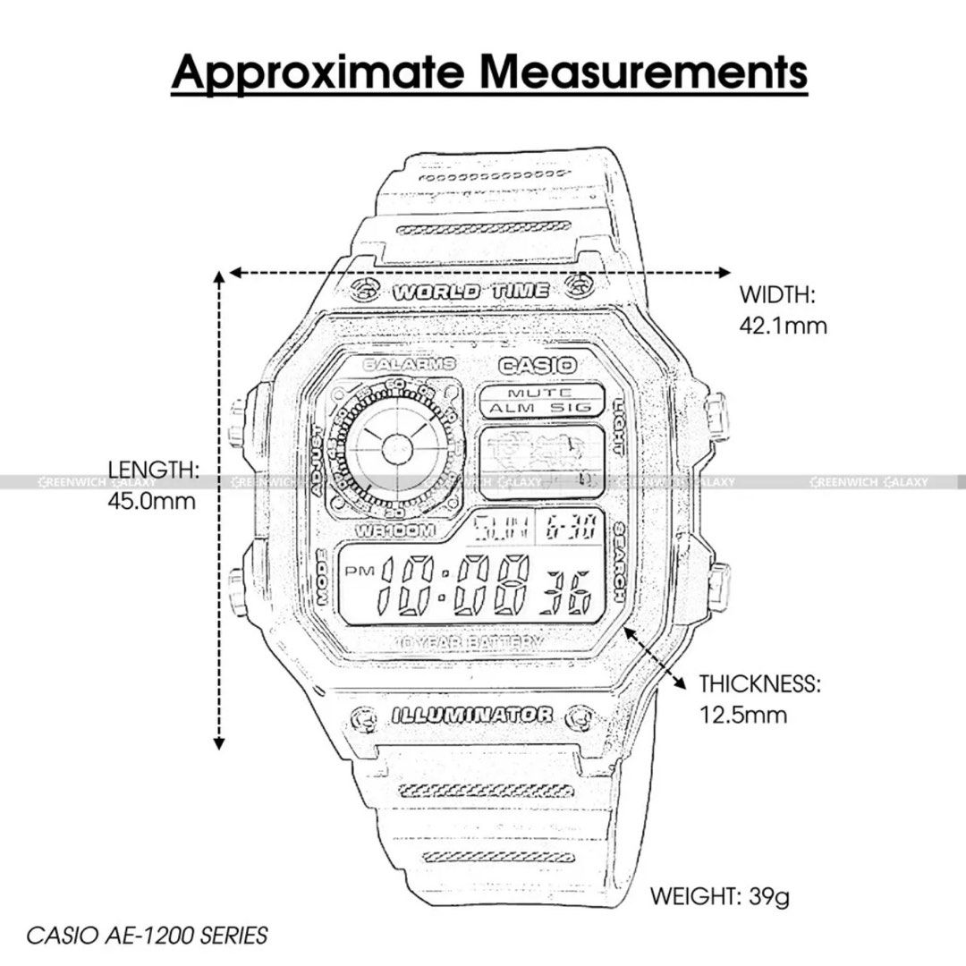 Casio ae1200 best sale size