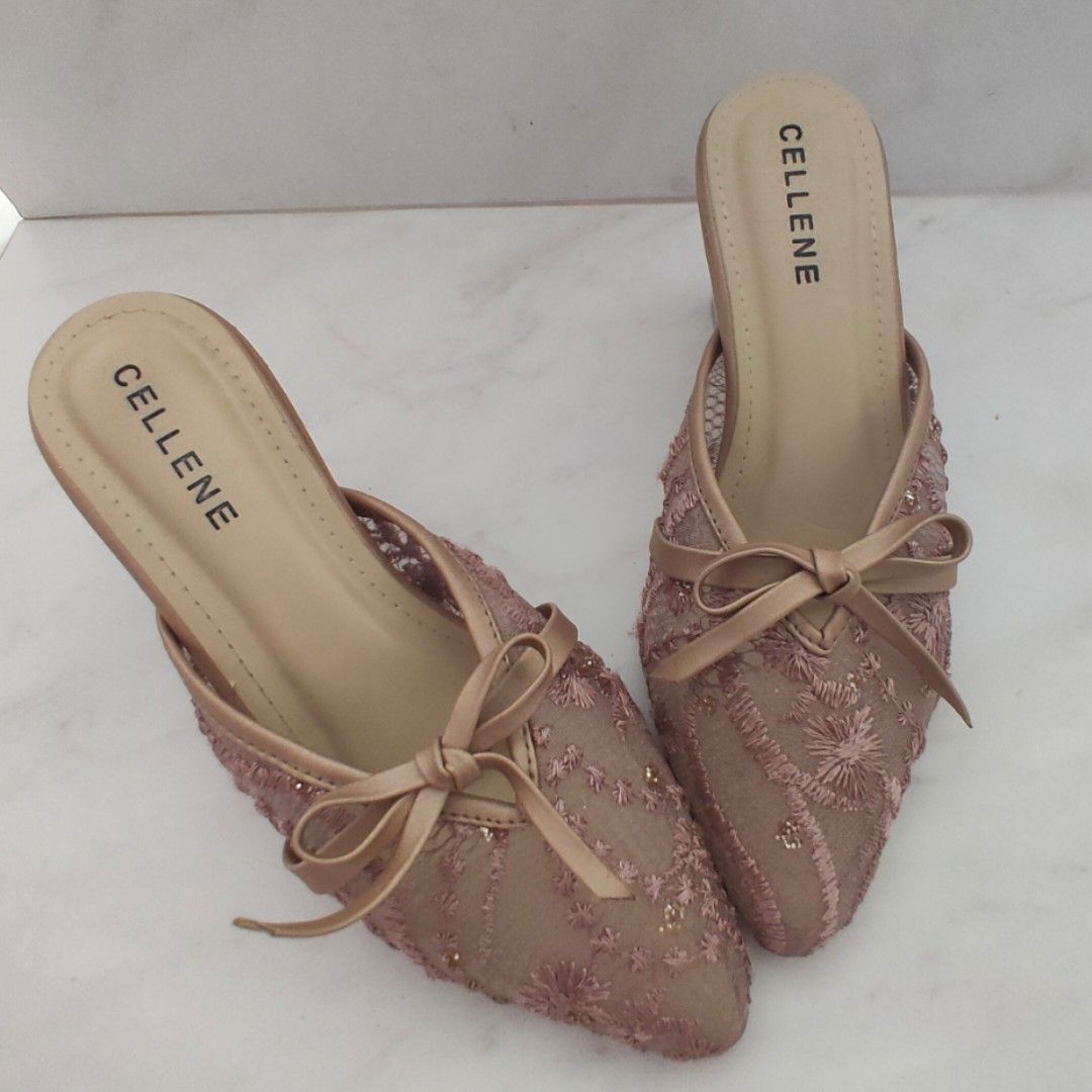 Cellene brukat heels kaca cm Wedding shoes party Mocca or Rose