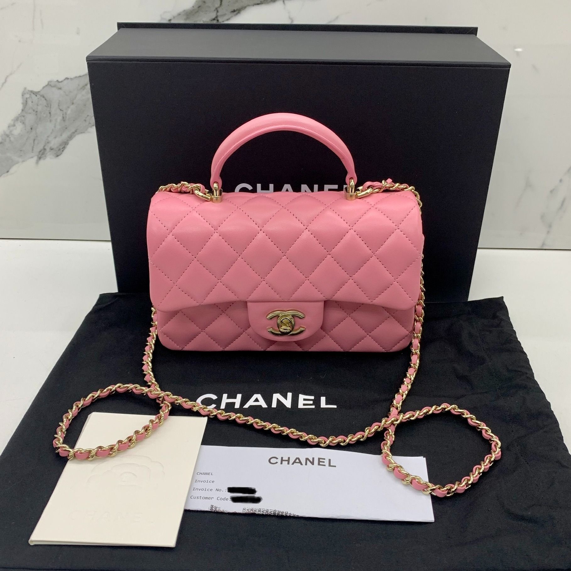 CHANEL Mini Matelasse Flap Bag Crossbody Pink AS2431 Top Handle Purse Auth  New