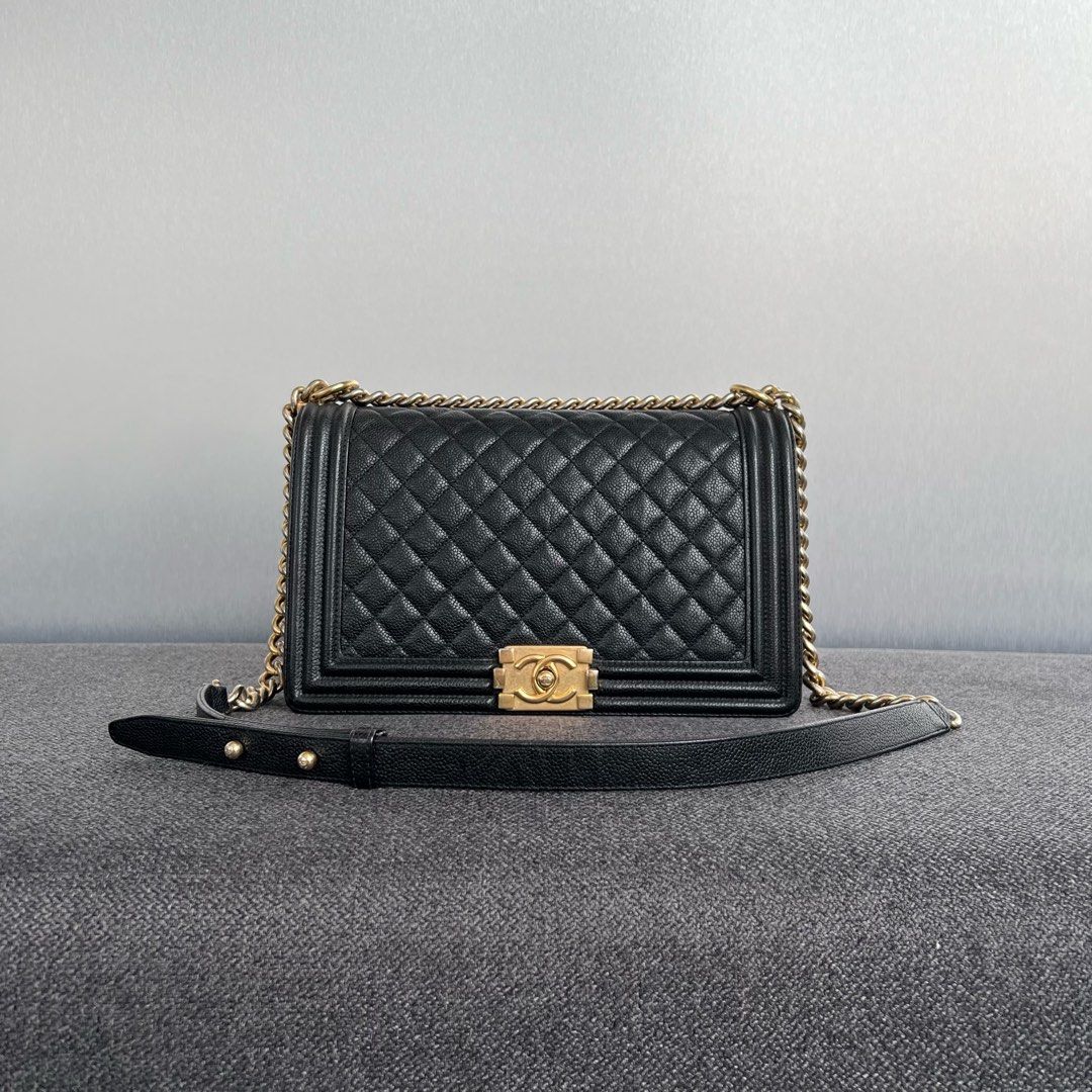Chanel Boy Flap Bag Quilted Caviar New Medium Black Authentic W Dust Bag  Card
