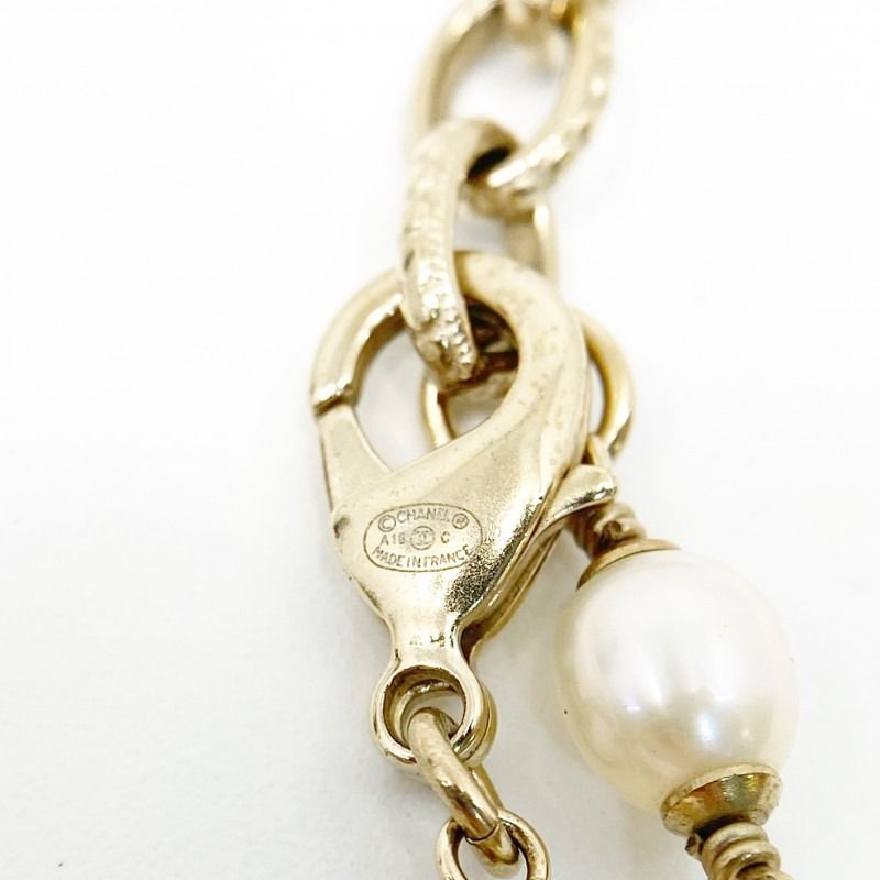 Chanel Necklace Women B19S Rhinestone Pearl Gold Authentic Rare W/Box, Case