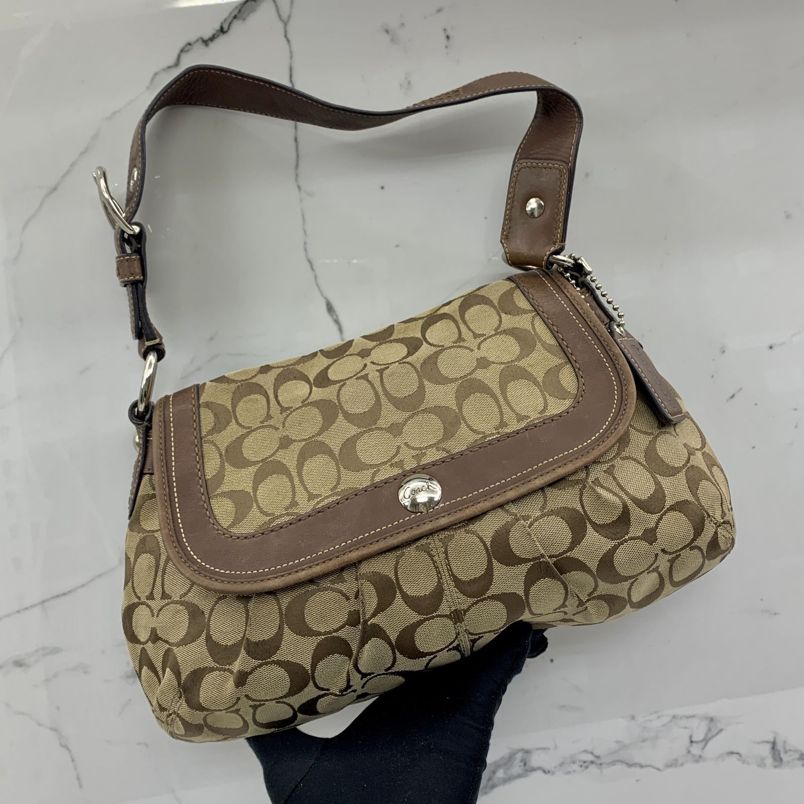 COACH F13739 BROWN CANVAS SHOULDER BAG 237022736 WE, Luxury, Bags