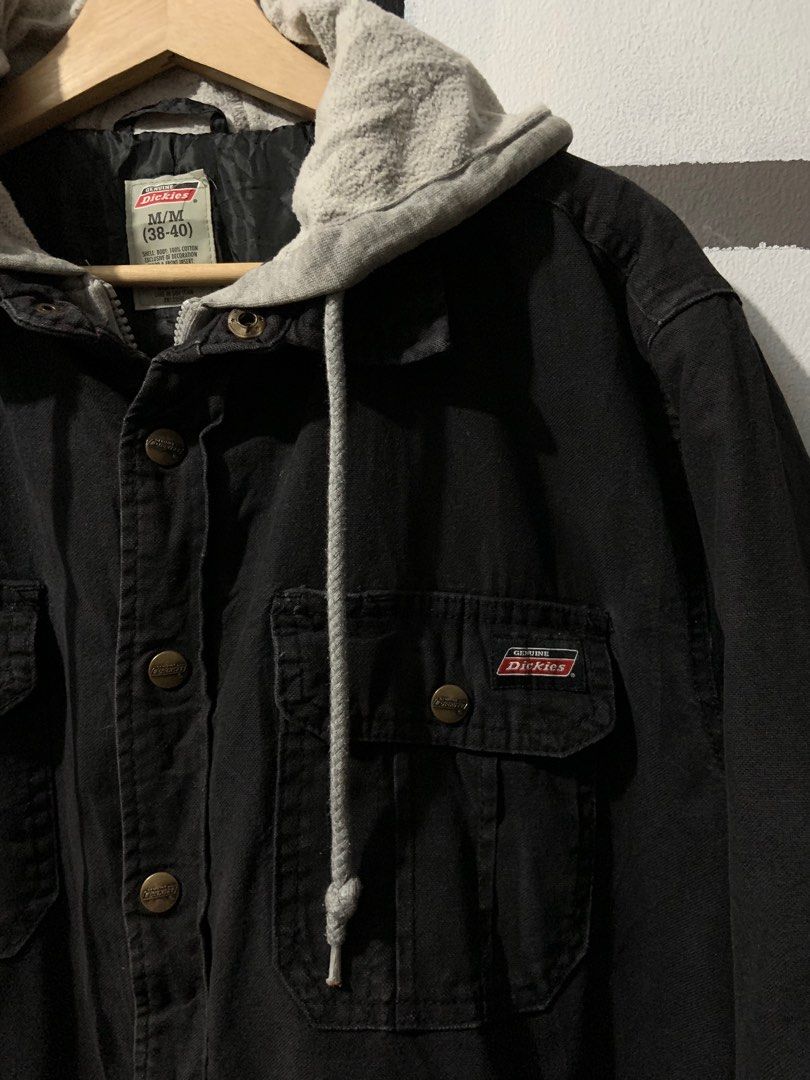 Dickies Relaxed Fit Icon Hooded Duck Quilted Shirt Jacket BLACK