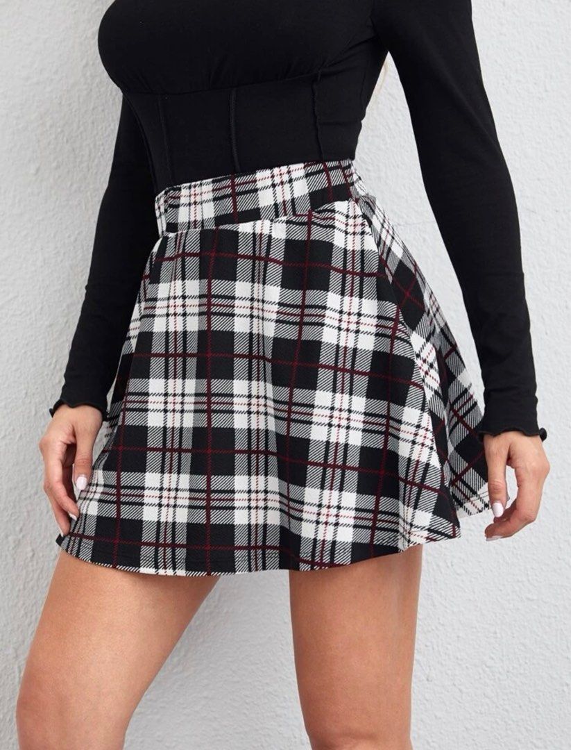 Elastic waist hot sale tartan skirt