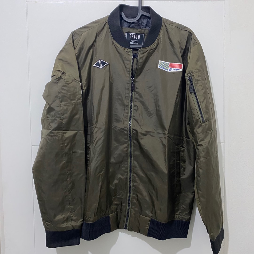 Erigo Bomber Jacket Army jaket bomber hijau tua pria M on Carousell