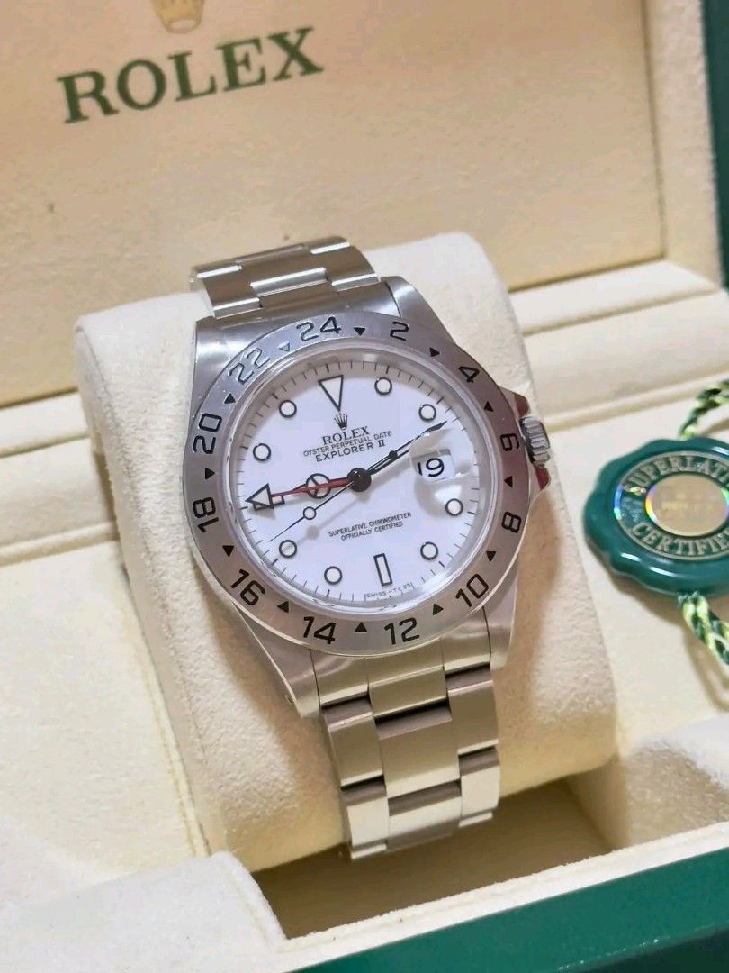 Explorer II Polar GMT 40mm Ref 16570 (Category: Luxury Watches) located in Manila. Submitted by annafinds (Listing ID 1245697166, Image 2). Description: Explorer II Polar GMT 40mm Ref 16570 Year: 1993 Price: P550,000 A Perfect Birth Year Watch! 😍 Explorer II Polar w/ Tritium Lume that turns into a perfect yellow Patina overtime! Watch is 40mm in case diameter Sapphire scratch resistant crystal GMT Automatic movement Comes Watch, Presentation Box