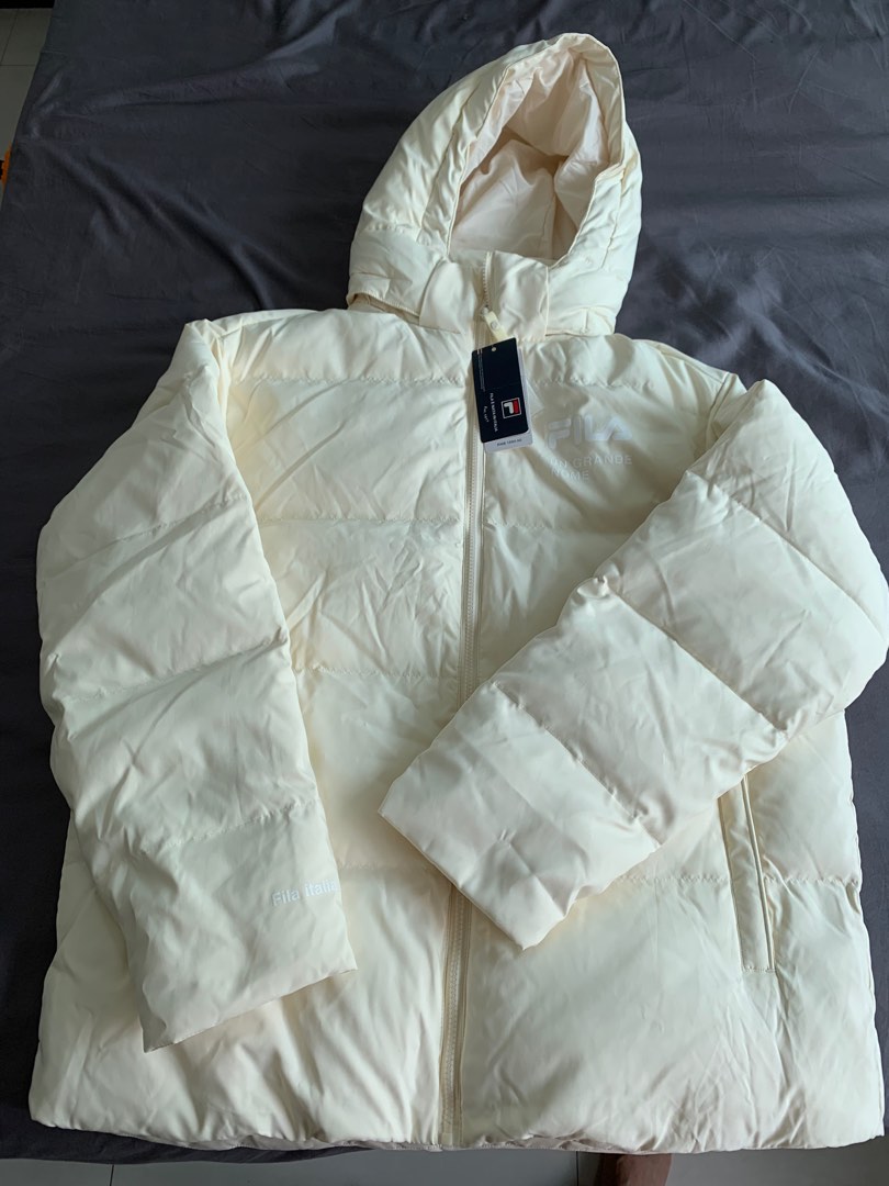 FILA Flagship Unisex Hooded Down Jacket Cream White for sale