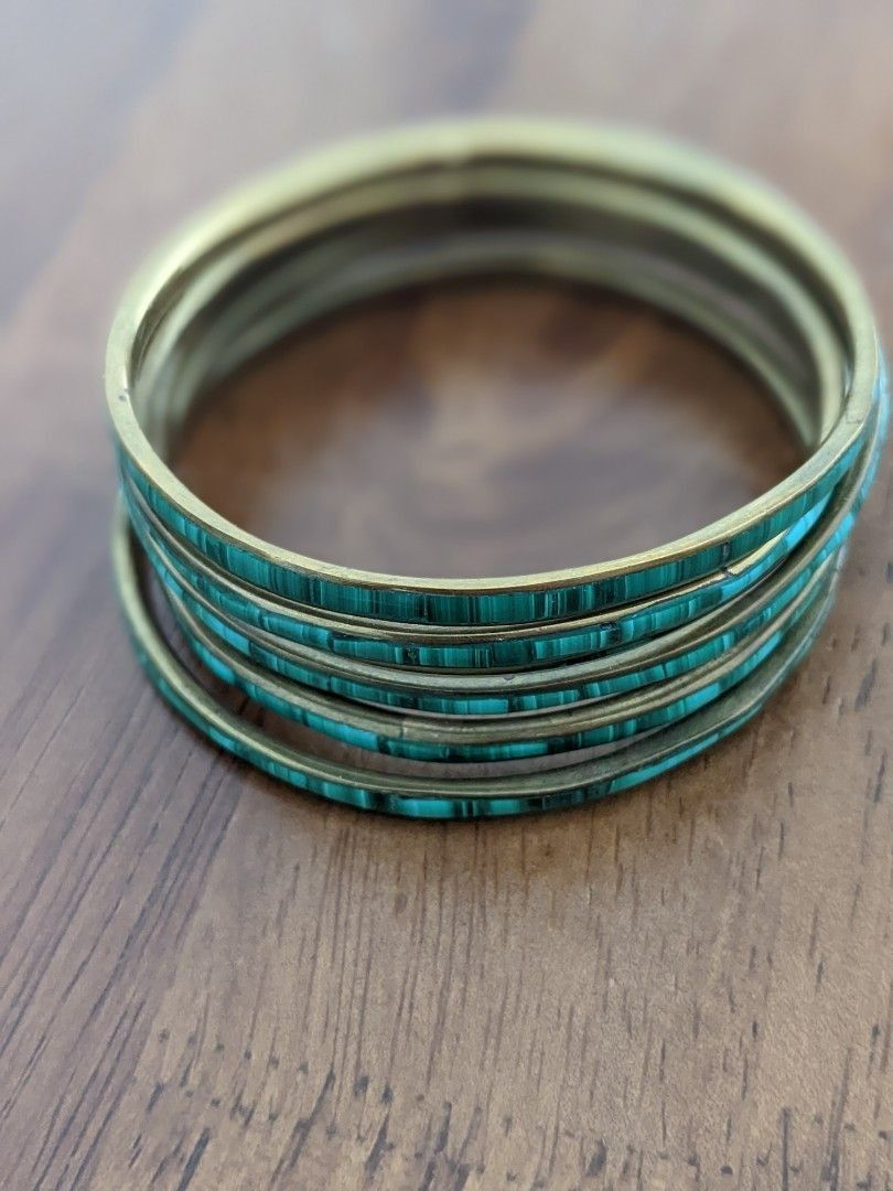 Free shipping Green Malachite bangle bracelets with brass interior