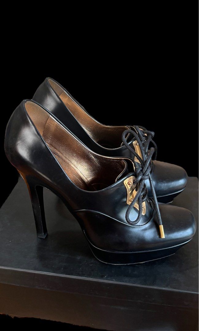 GUCCI Black Patent Leather Lace Up Platform Booties Luxury Sneakers Footwear on Carousell