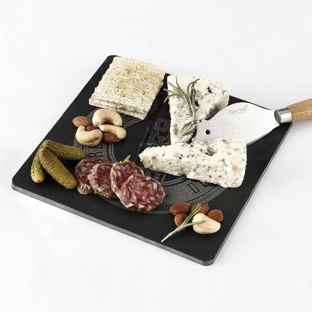 hecef Acacia Wood Cheese Board Set with Black Slate & Cheese knife ...