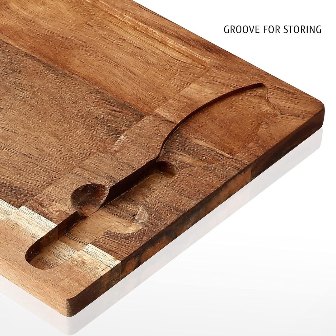 hecef Acacia Wood Cheese Board Set with Black Slate & Cheese knife