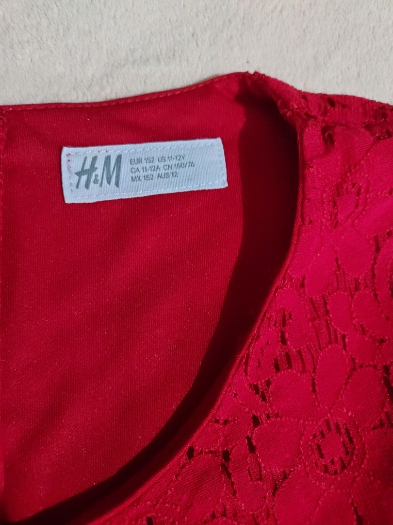 H&M Red lace dress (Category: Babies & Kids Fashion) located in Bulacan. Submitted by raiigop (Listing ID 1245773138, Image 1). Description: 🌼may fit XS adult 🌼used once ,pinang birthday lang ng daughter ko 🌼size 11 to 12 yrs.old but worn by 13yrs.old 🌼actual & when worn photos displayed 🌼actual measurement may request 🌼RFS declutering.