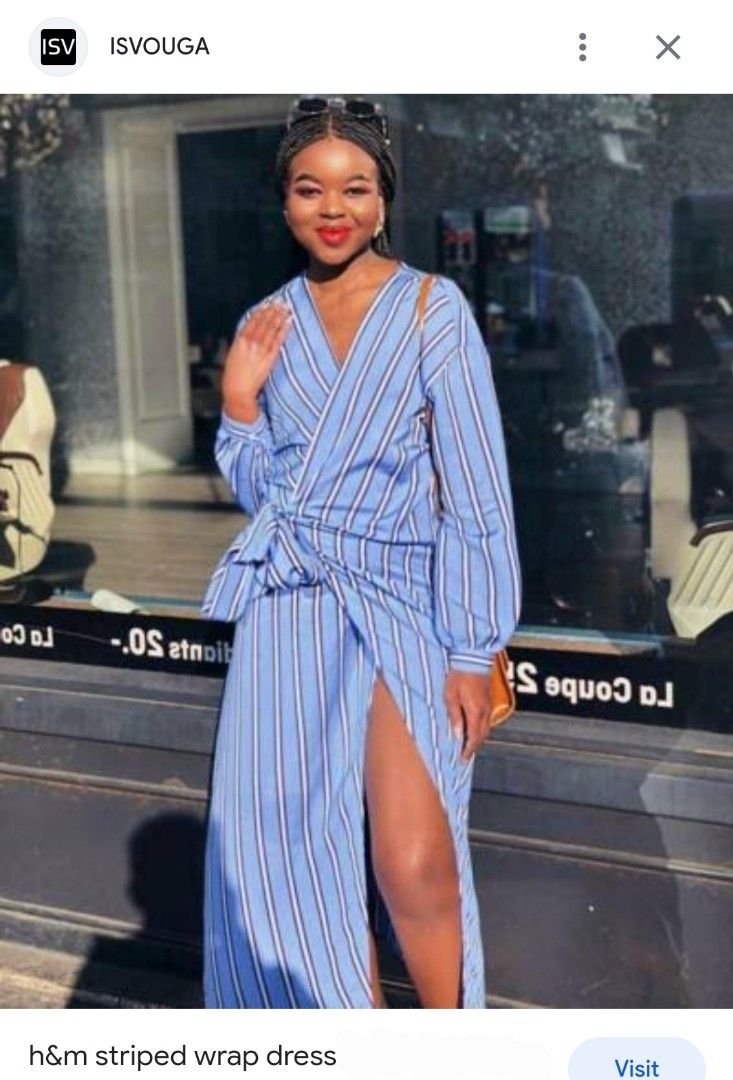 H&m blue striped wrap dress 2025