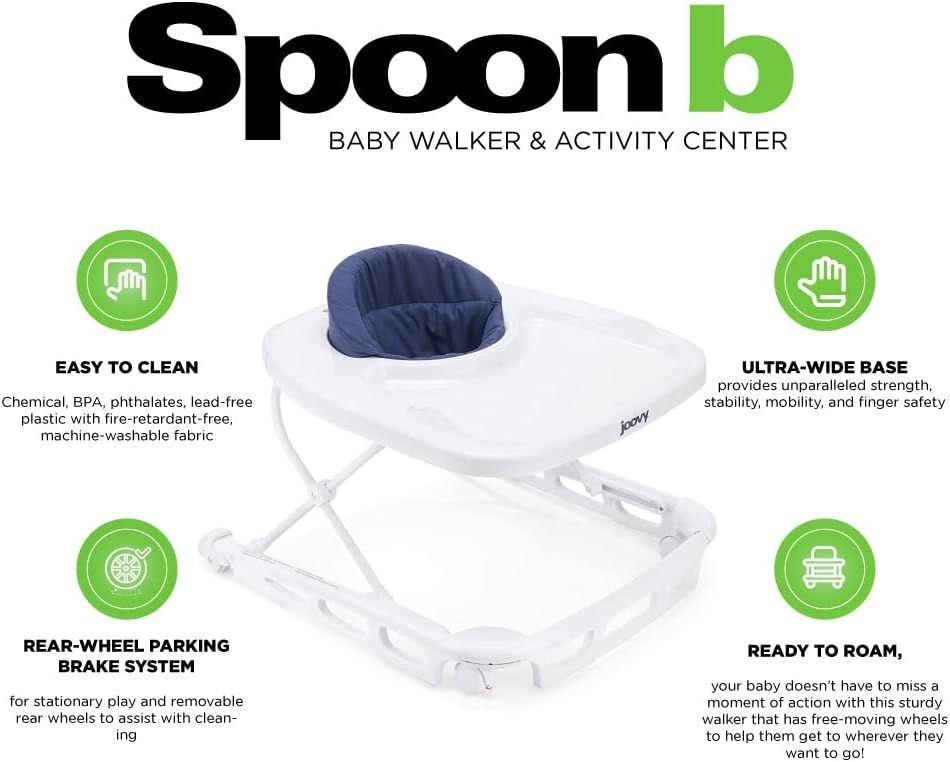 Joovy Spoon b Adjustable Baby Walker Stationary Entertainer with Brake Activity Center Slate Slate