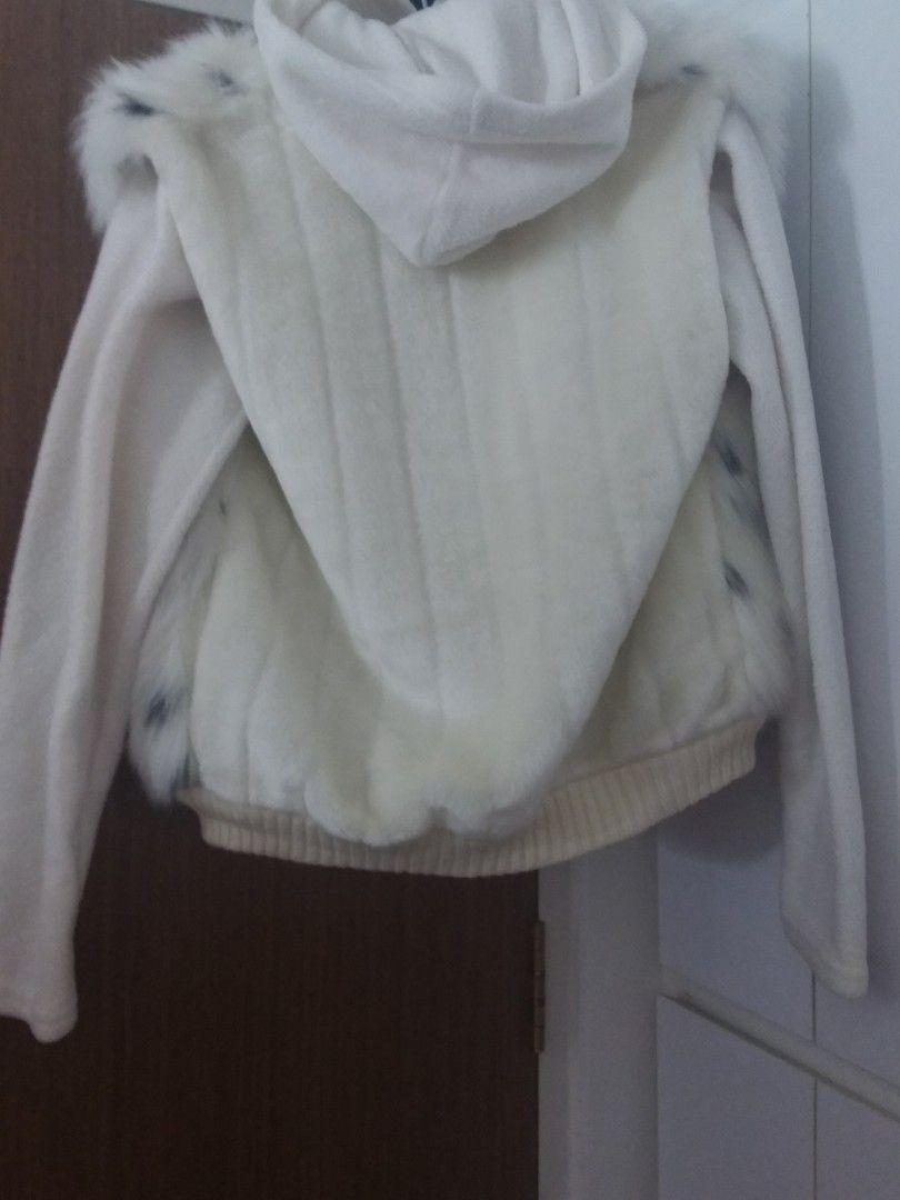 White fur hoodie sales
