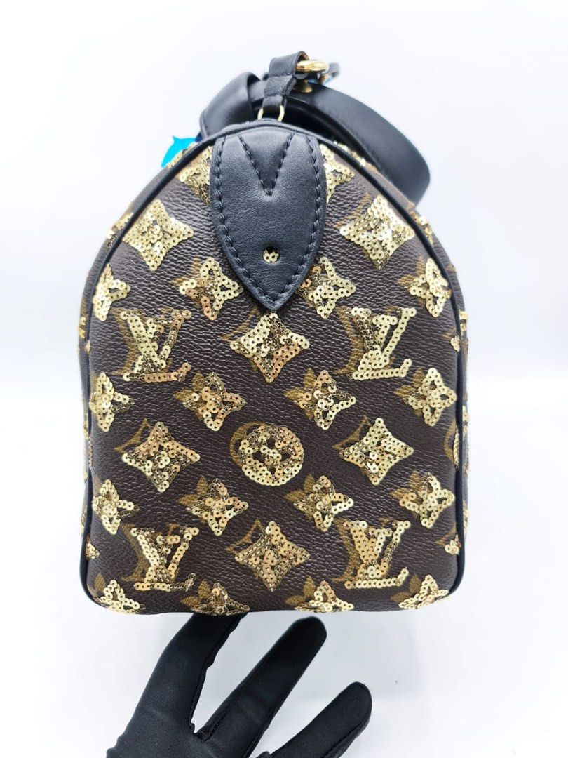 Louis Vuitton Limited Edition Gold Monogram Eclipse Speedy 28 Bag - Yoogi's  Closet