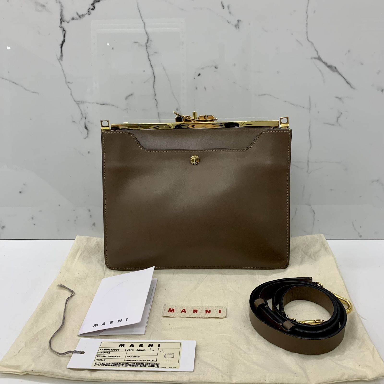 MARNI BROWN LEATHER 2WAY SHOULDER BAG 237022792 WE, Luxury, Bags 