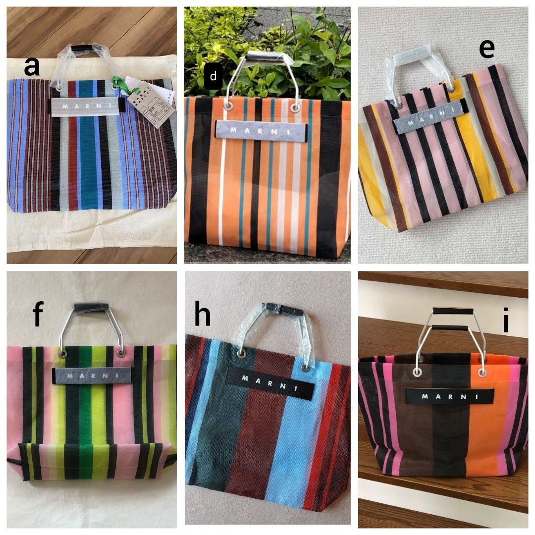 MARNI MARKET Flower Cafe Striped Bag Nylon Tote Bag