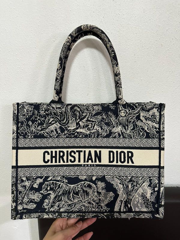 Medium Dior Book Tote Gray and Pink Toile de Jouy Reverse