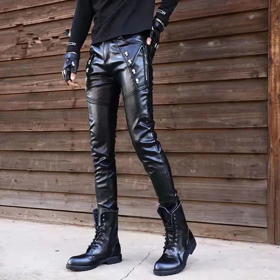 Mens black faux leather pants store