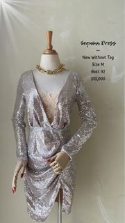 Mini dress sequin payet premium bkk baru jual rugi mewah pesta murah preloved seksi sexy back lengan panjang v neck