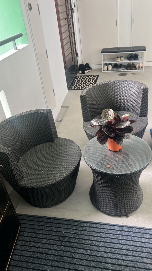 Outdoor ratten chair and table, Furniture & Home Living, Outdoor ...