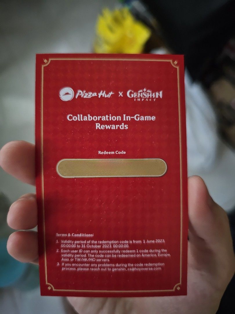 Pizza Hut x Genshin Impact Collaboration Reward Code, Video Gaming