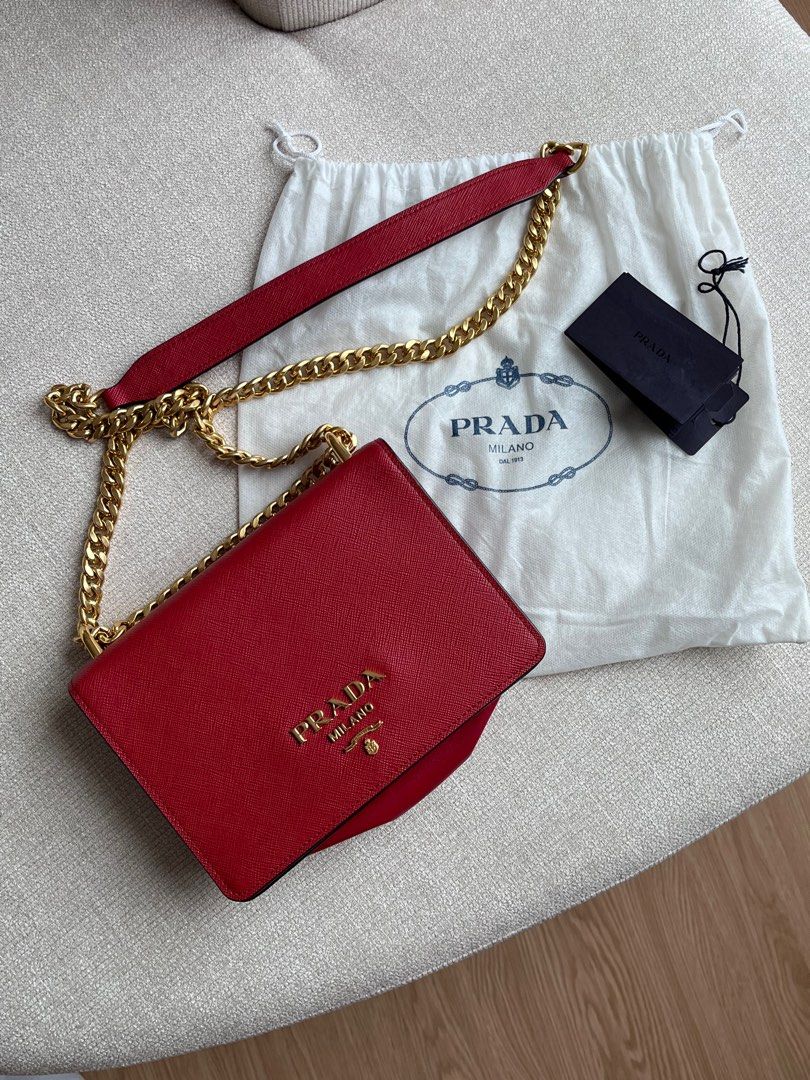 Sold Prada WOC Saffiano Red Gold Chain