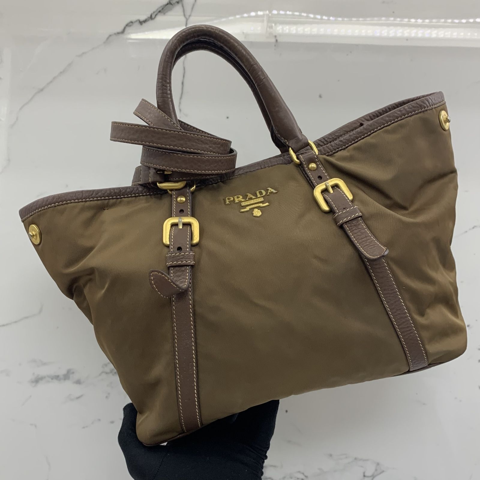 PRADA NYLON 2WAY SHOULDER BAG 237022404 WE PRADA LEATHER NYLON 