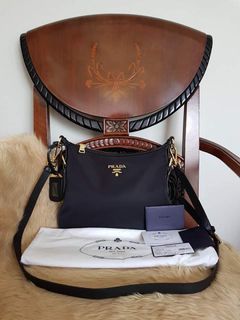 Prada Tessuto Saffiano Bandoliera Nylon Navy Blue Chain Sling Bag GHW,  Luxury, Bags & Wallets on Carousell