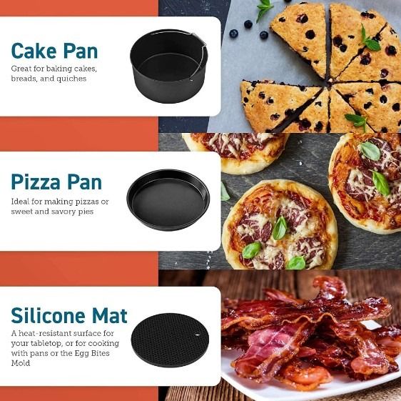  COSORI Air Fryer Accessories, Set of 6 Perfect for Most 5.0 Qt  and Larger Ovens, Cake & Pizza Pan, Metal Holder, Rack & Skewers, etc, BPA  Free, Nonstick, Dishwasher Safe, 5.8